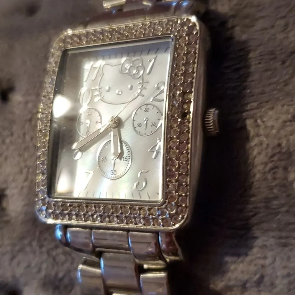 Hello Kitty Pave‎ CZ Bezel Silver Multi Dial Silver White Watch